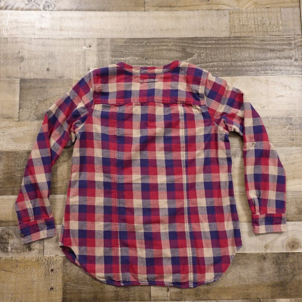 Duluth Trading Free Swingin' Flannel Tunic Women’s Medium Red Blue Plaid - Picture 8 of 9